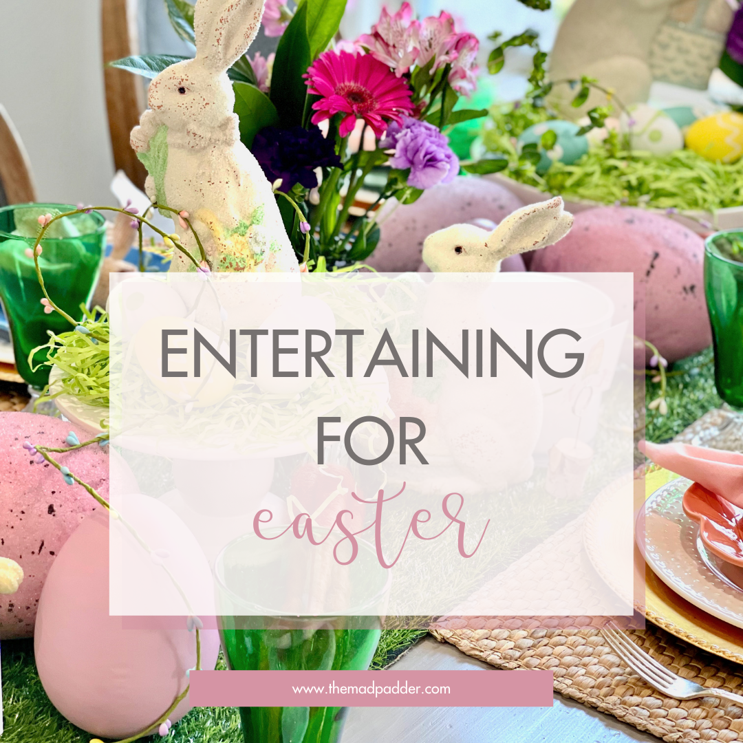 Easter entertaining table decorations with bunny and eggs