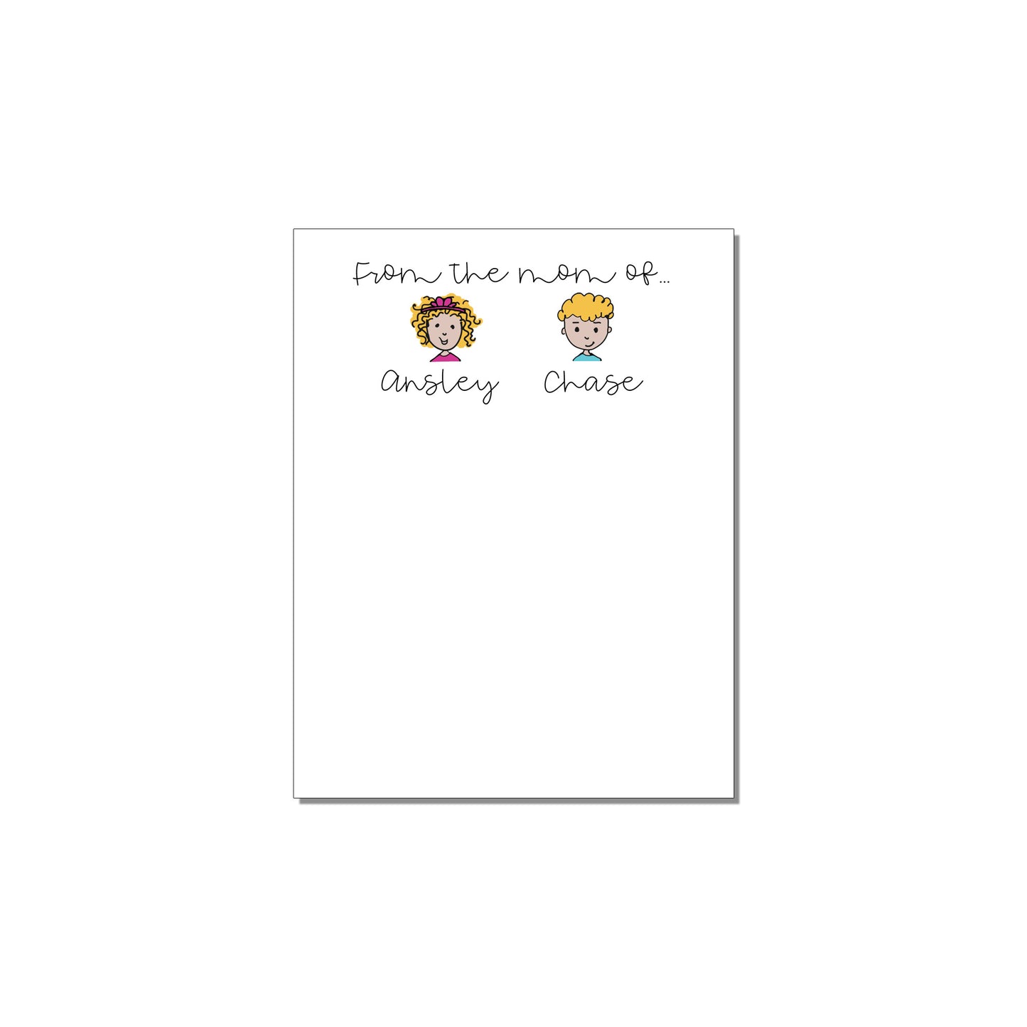 FROM THE MOM OF... TWO CHILDREN PERSONALIZED NOTEPAD