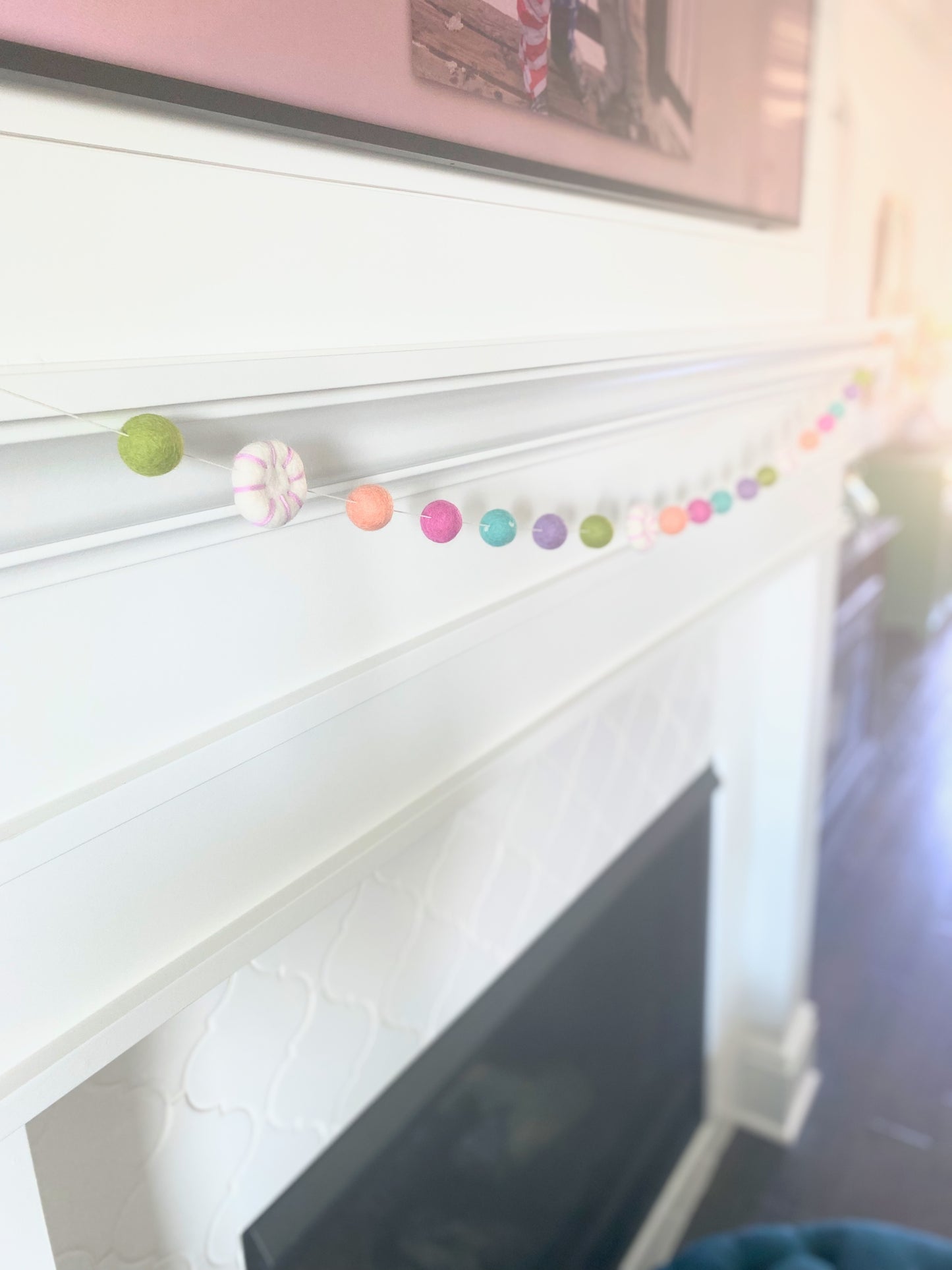 PEPPERMINT CANDY WOOL FELT BALL GARLAND