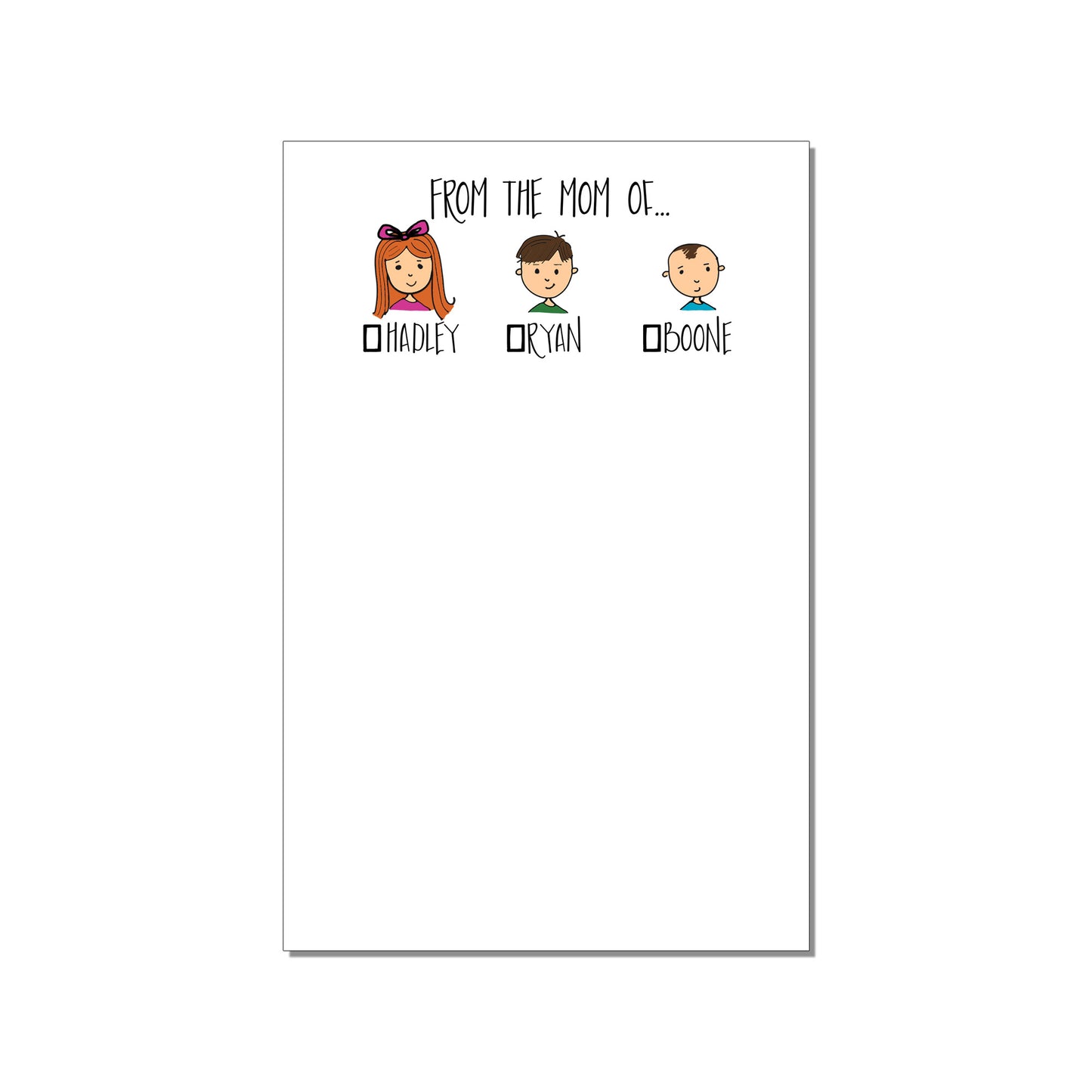 FROM THE MOM OF... THREE CHILD PERSONALIZED LARGE NOTEPAD