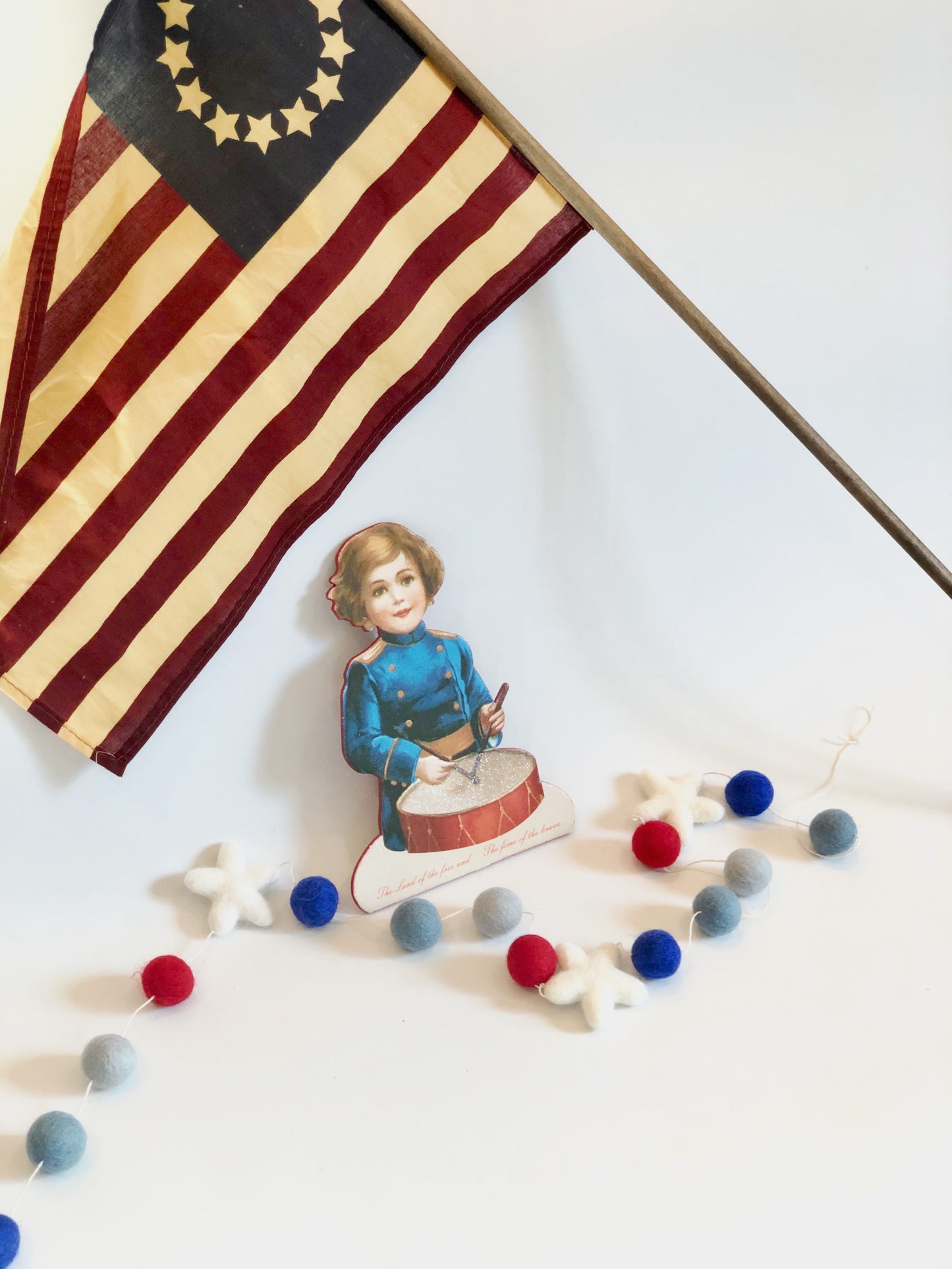 PATRIOTIC WOOL FELT BALL GARLAND