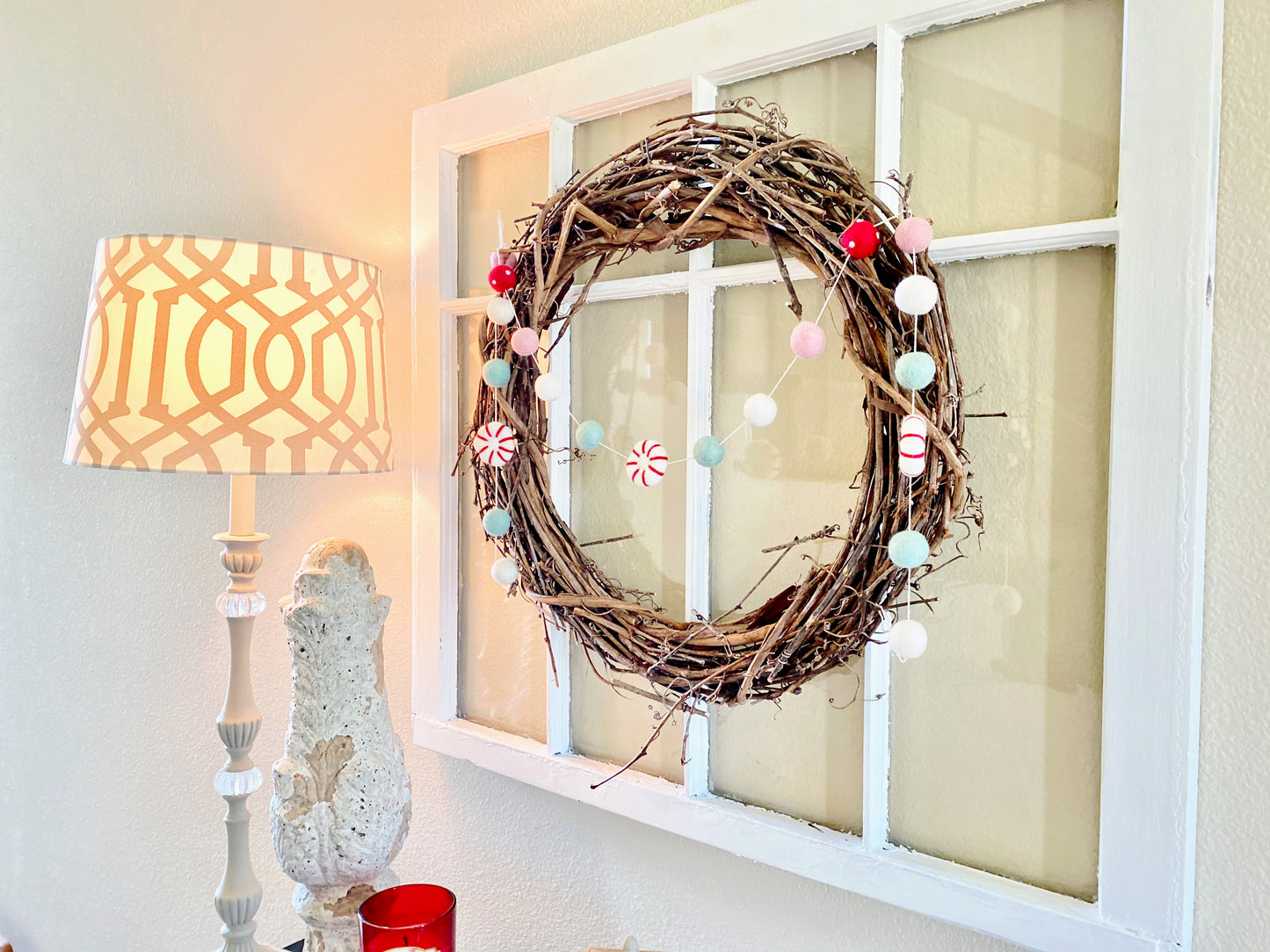 PEPPERMINT CANDY WOOL FELT BALL GARLAND