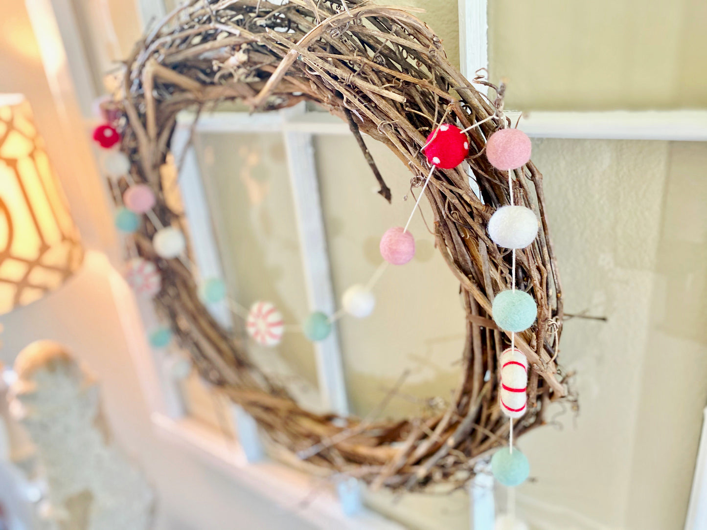 PEPPERMINT CANDY WOOL FELT BALL GARLAND