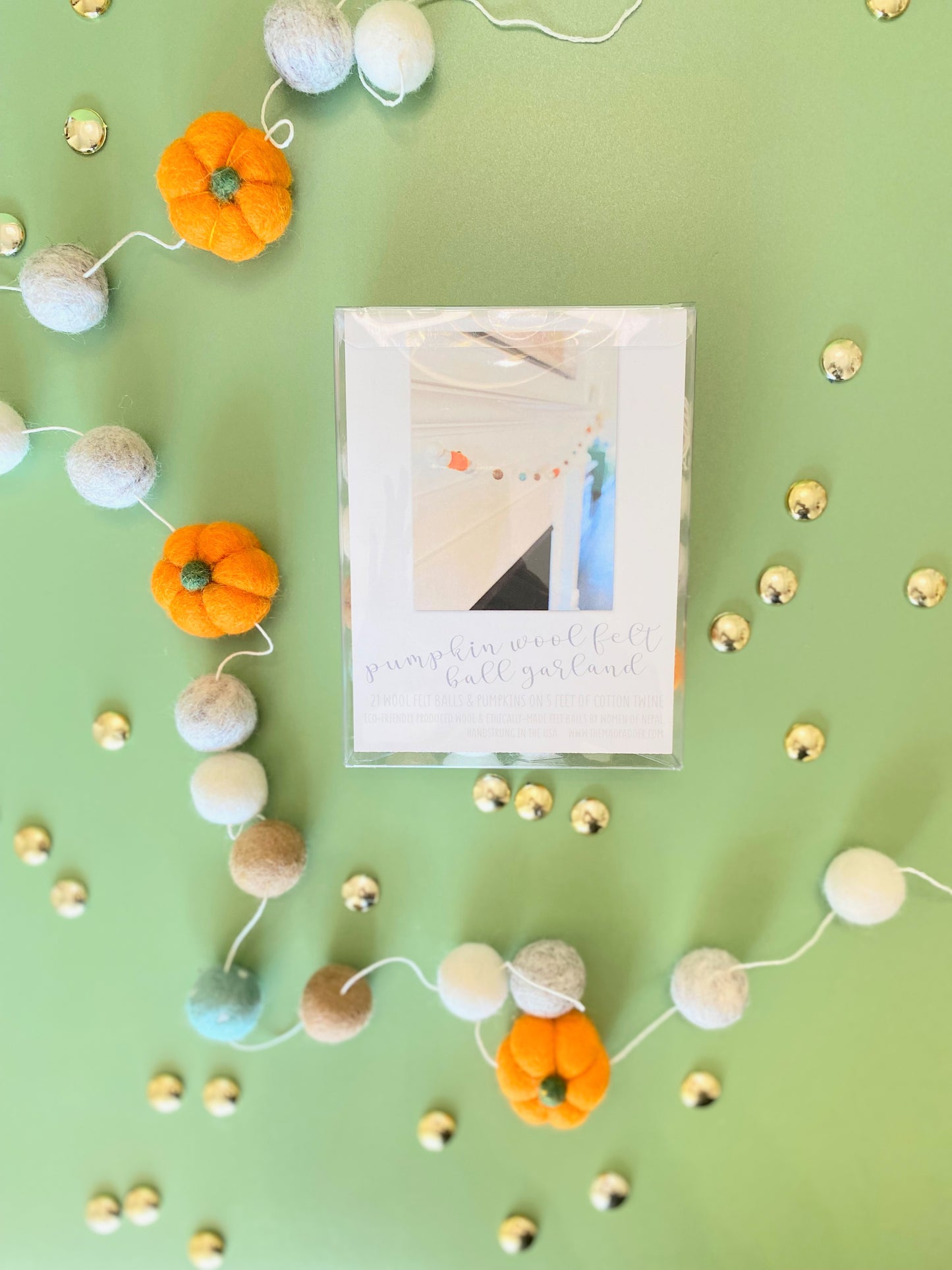 PUMPKINS WOOL FELT BALL GARLAND