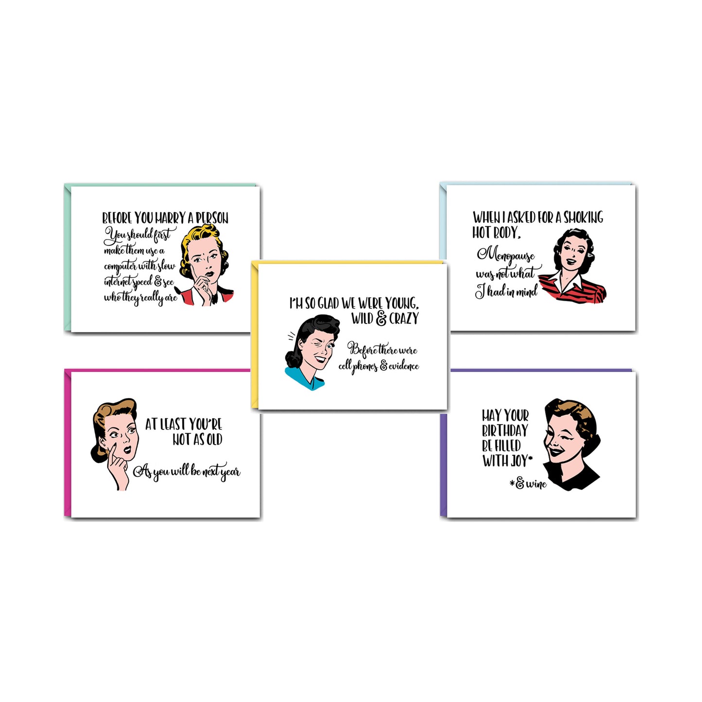 WITTY WOMEN WISHING YOU HAPPINESS GREETING CARD SET