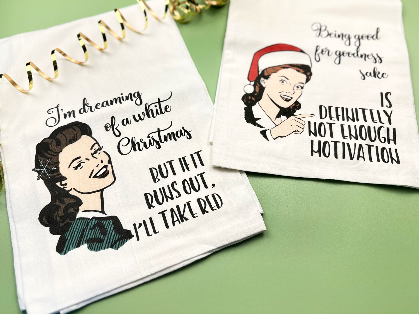 WITTY WOMEN HOLIDAY FLOUR SACK DISH TOWELS