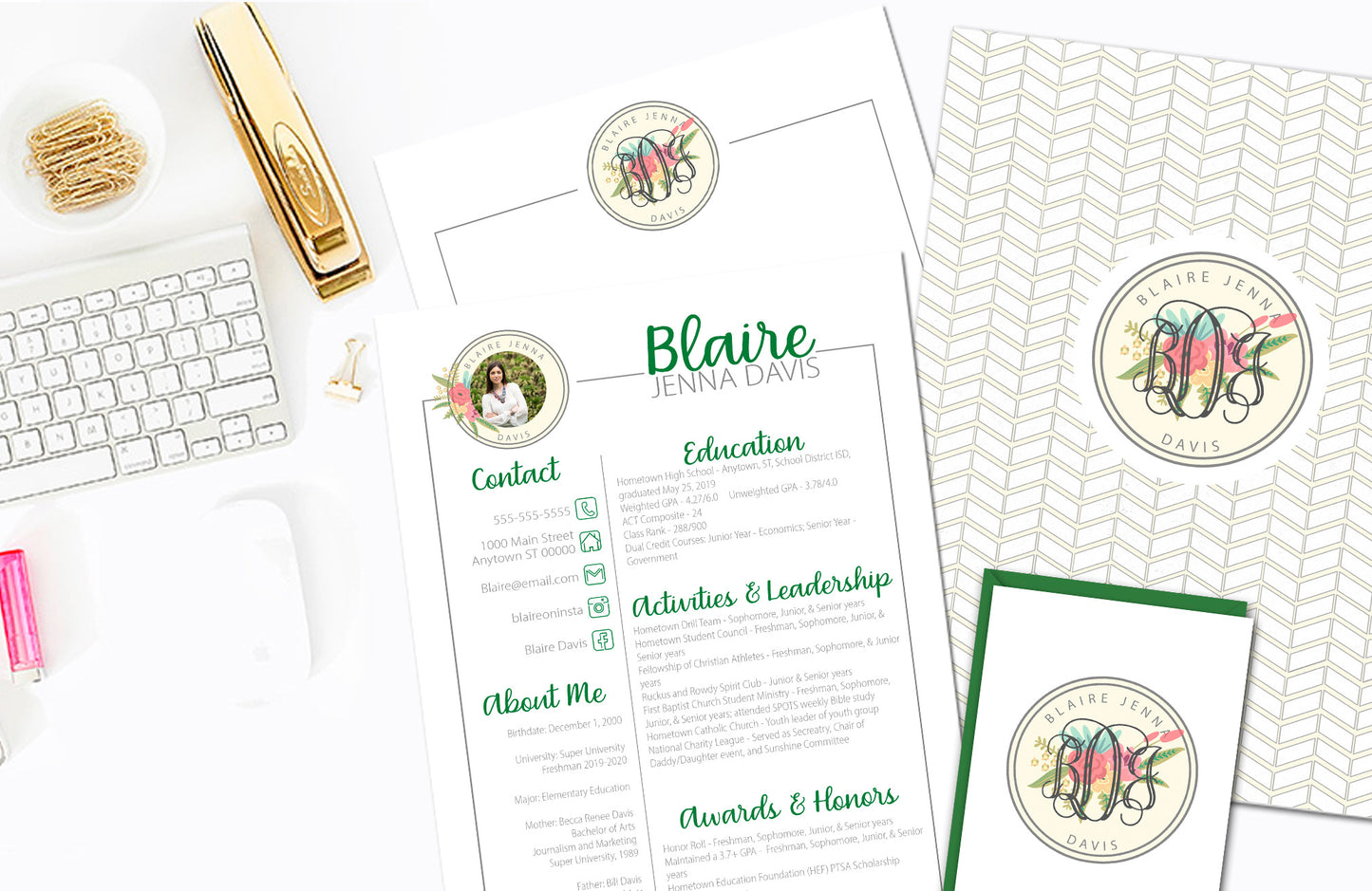 FLORAL MONOGRAM SORORITY RUSH PACKET WITH PHOTO
