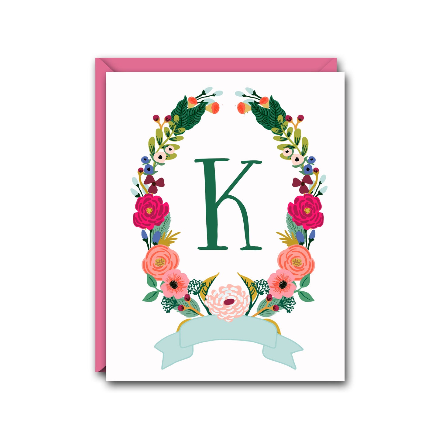 FLORAL WREATH MONOGRAM FOLDED NOTE CARD SET