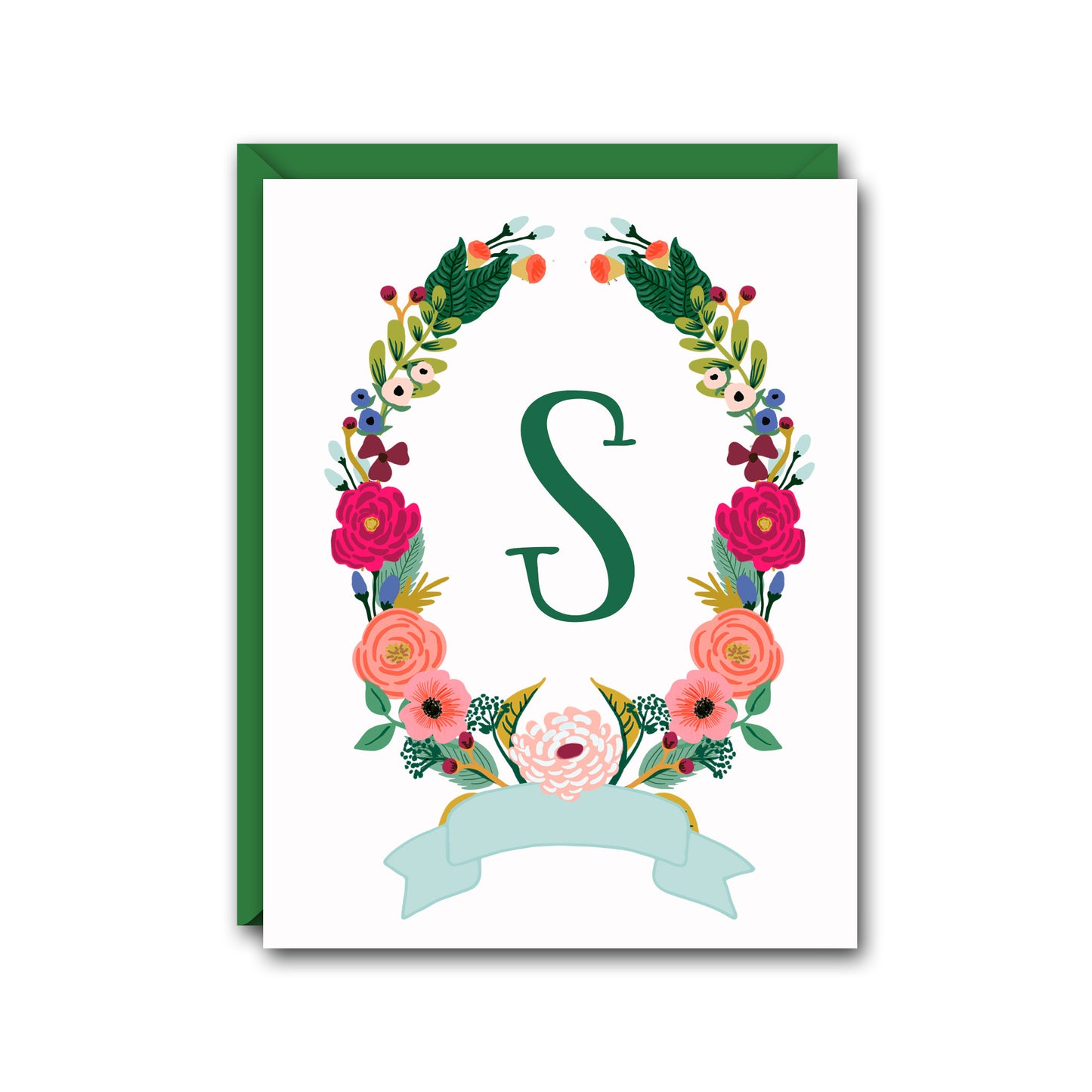 FLORAL WREATH MONOGRAM FOLDED NOTE CARD SET