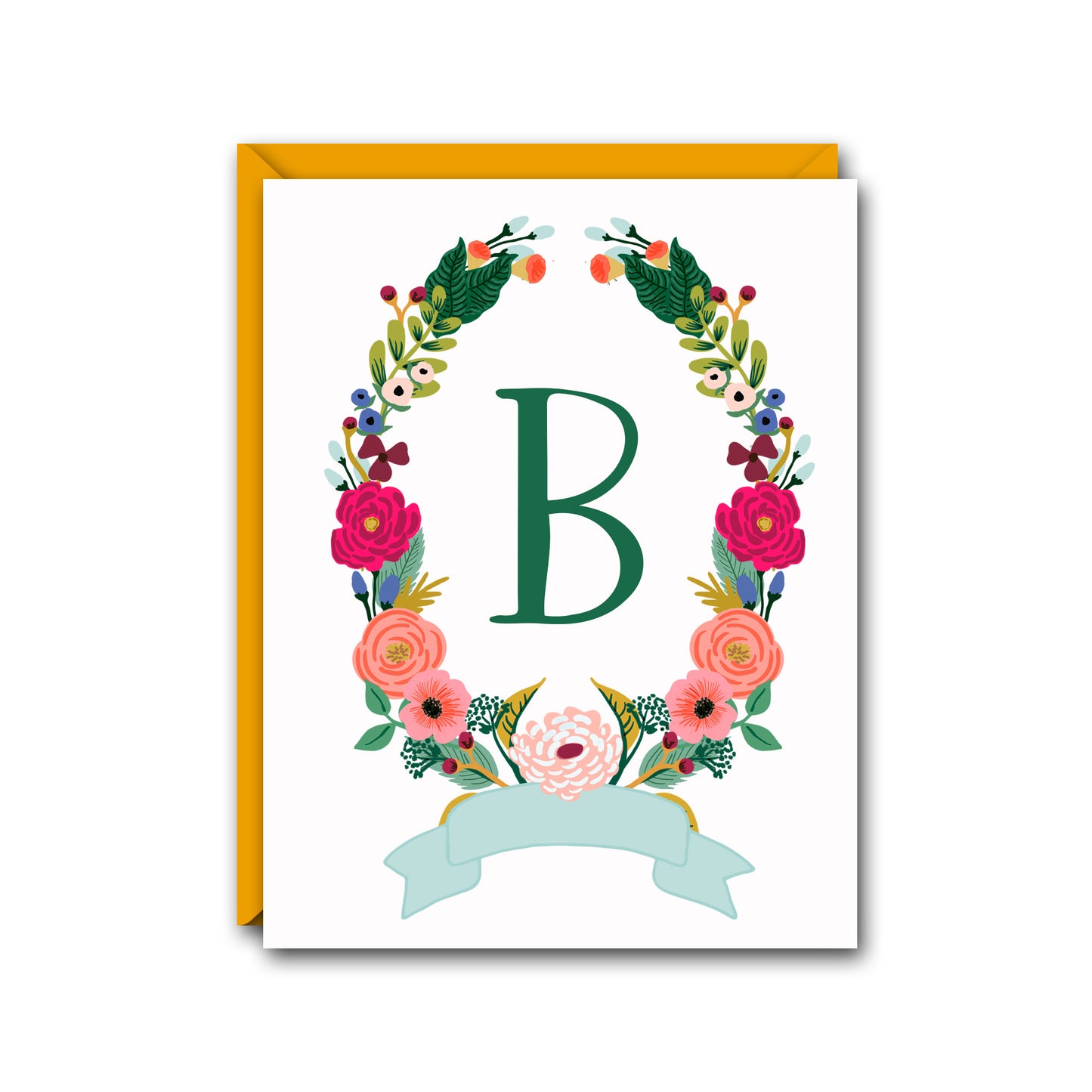 FLORAL WREATH MONOGRAM FOLDED NOTE CARD SET