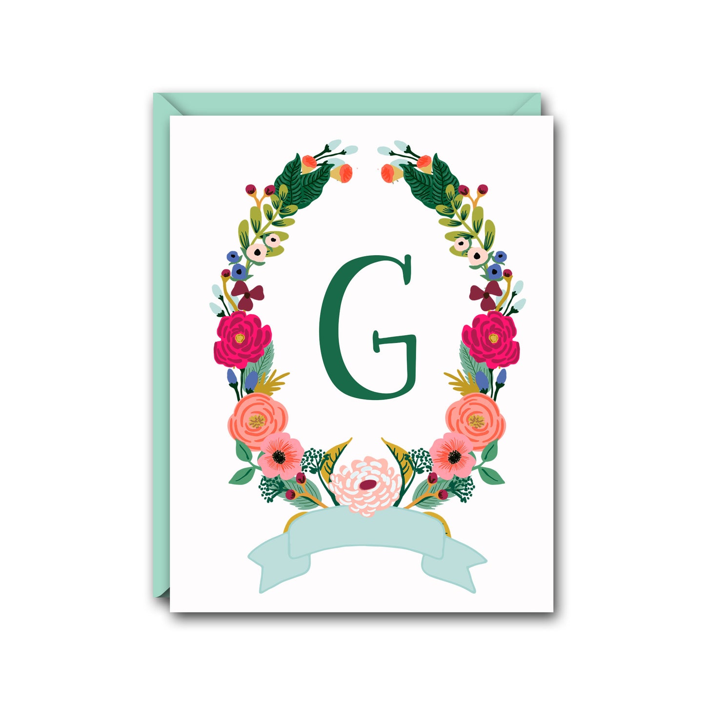 FLORAL WREATH MONOGRAM FOLDED NOTE CARD SET