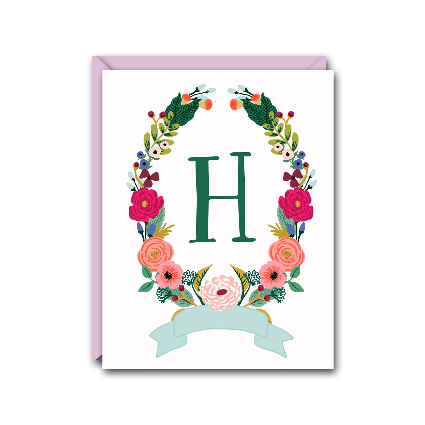 FLORAL WREATH MONOGRAM FOLDED NOTE CARD SET