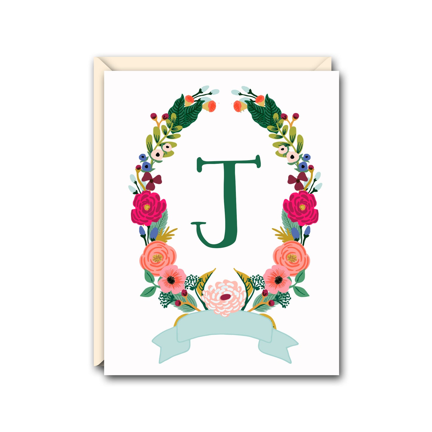 FLORAL WREATH MONOGRAM FOLDED NOTE CARD SET