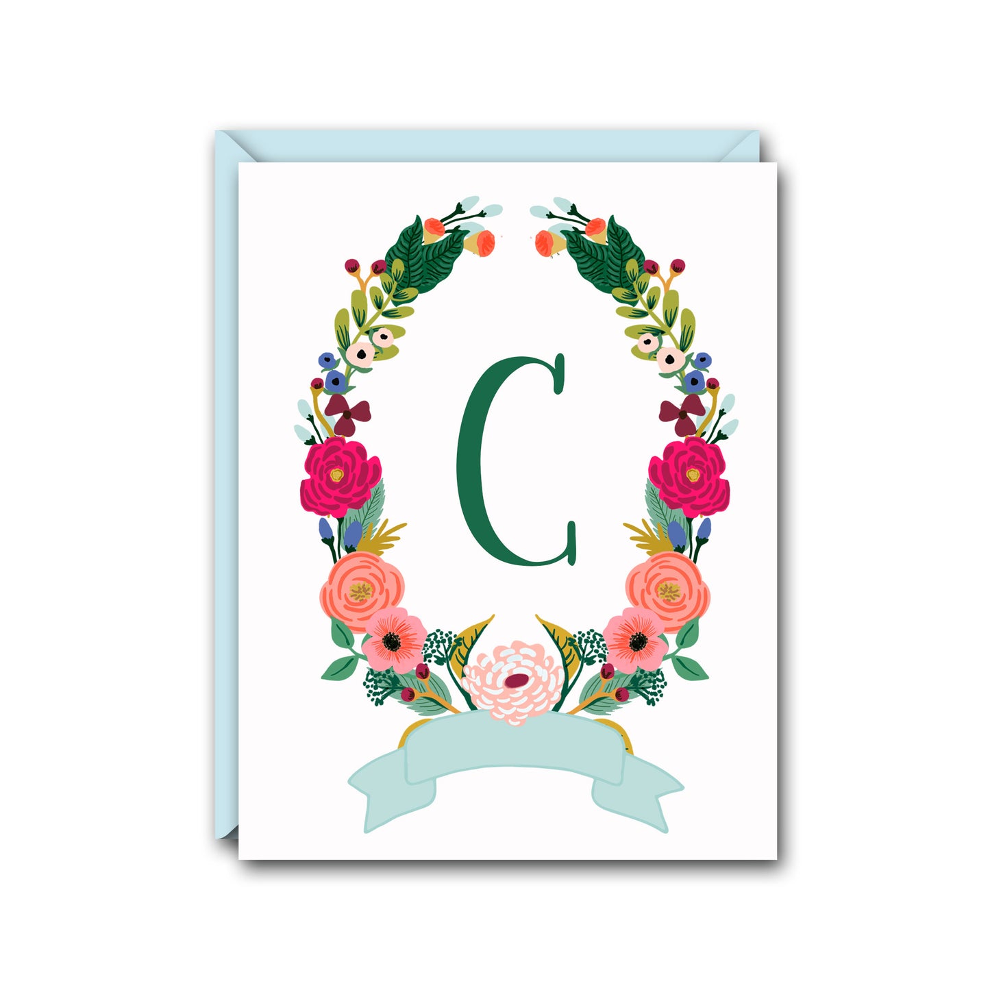 FLORAL WREATH MONOGRAM FOLDED NOTE CARD SET