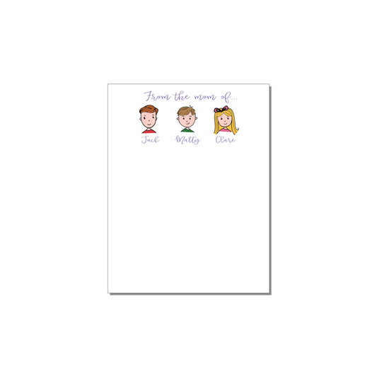 FROM THE MOM OF... THREE CHILDREN PERSONALIZED NOTEPAD