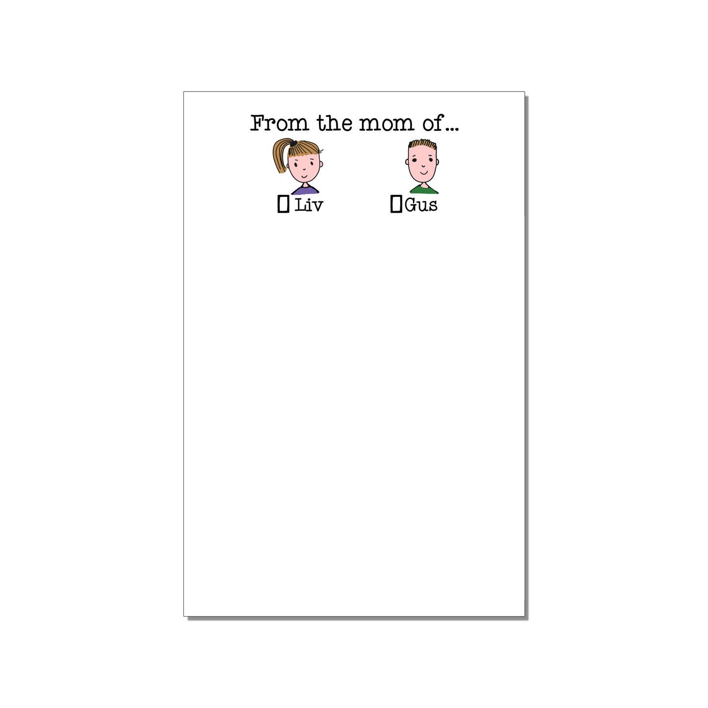 FROM THE MOM OF... TWO CHILD PERSONALIZED LARGE NOTEPAD