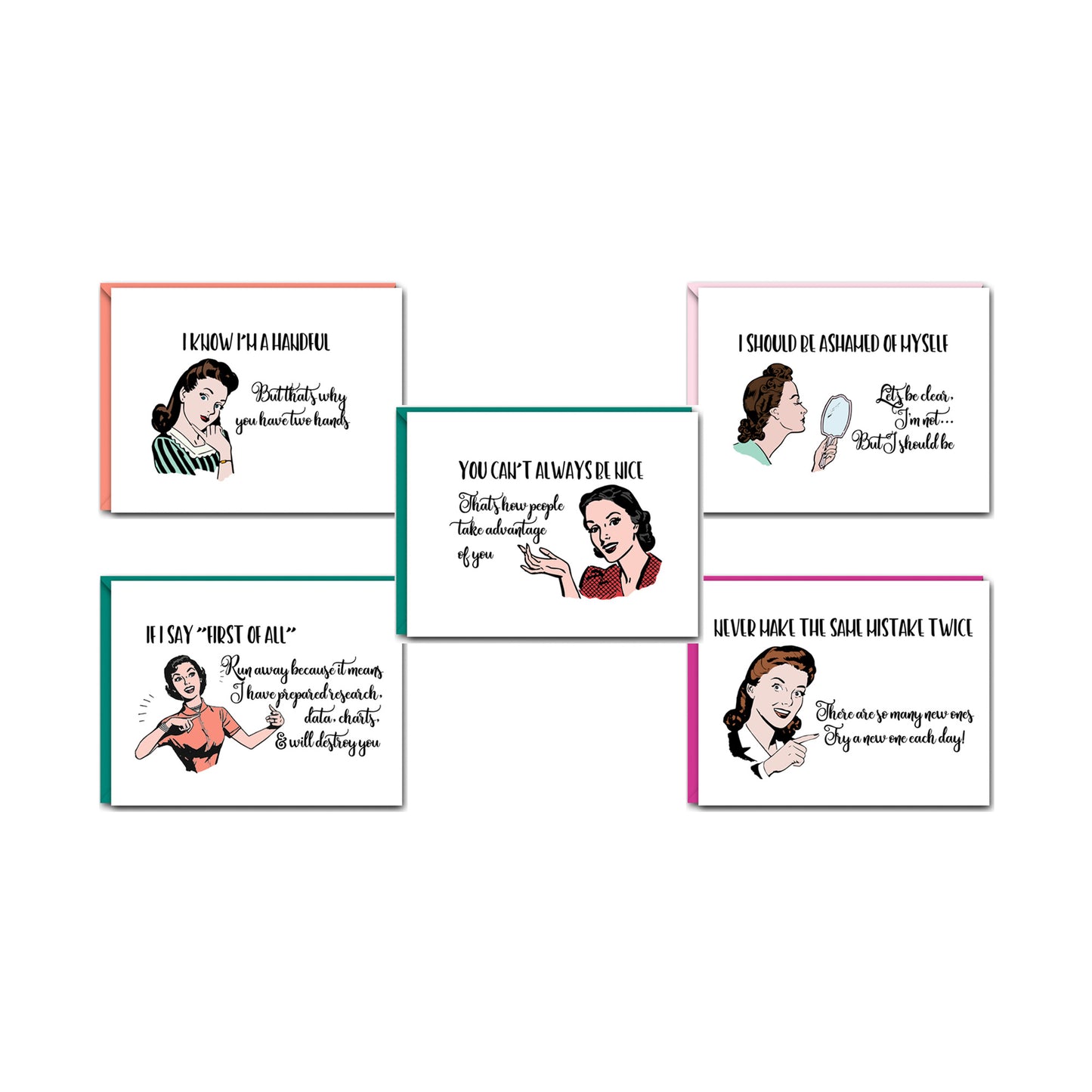 WITTY WOMEN THAT NEVER MAKE THE SAME MISTAKE GREETING CARD SET