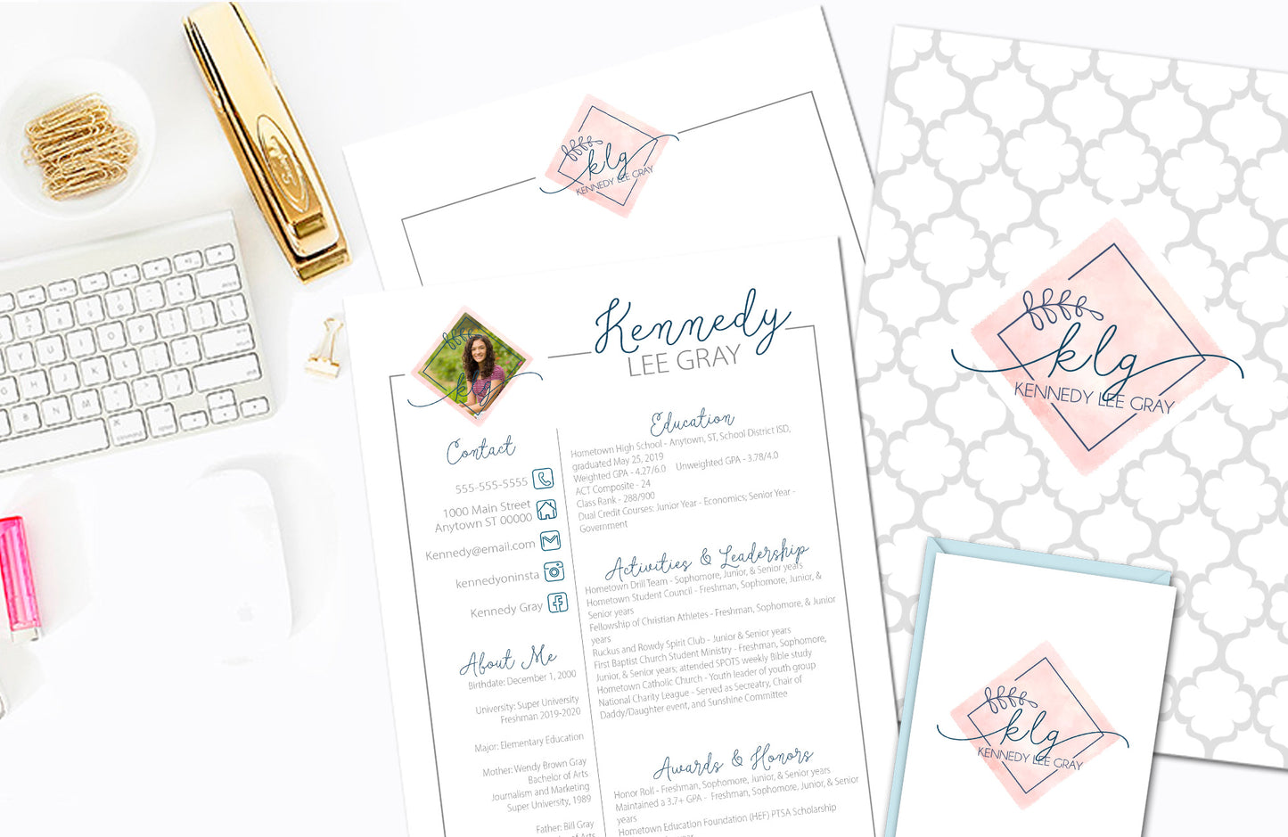 SQUARE BRANCH MONOGRAM SORORITY RUSH PACKET WITH PHOTO