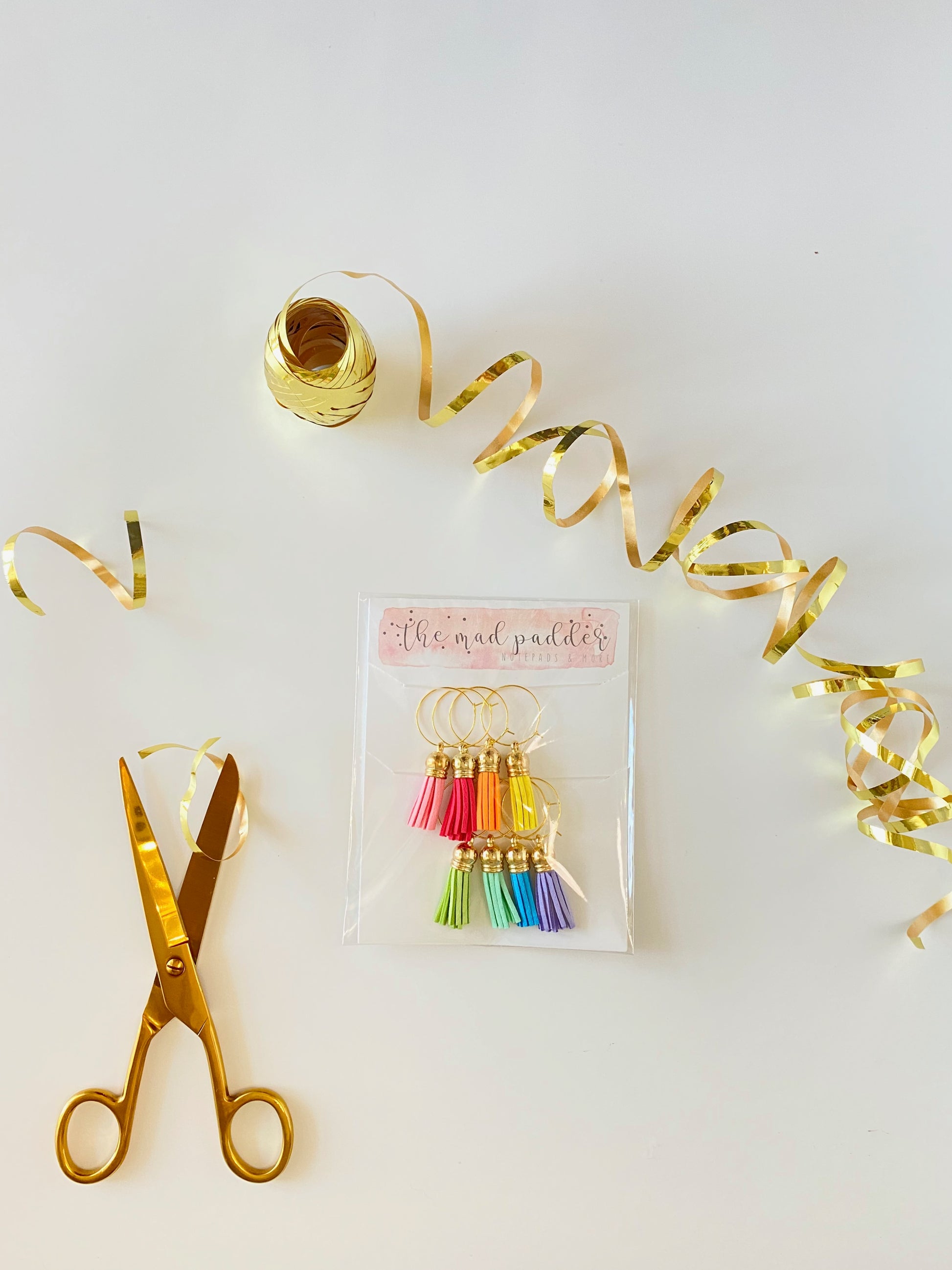 Faux leather rainbow wine charms on gold rings